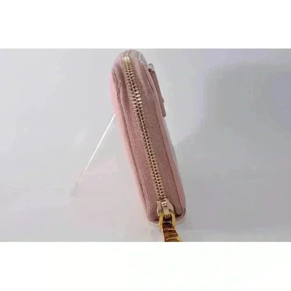 MIU MIU Ribbon Long Wallet Leather Pink Gold Zip Women Used Auth w/Card 8C11191 - Picture 4 of 15